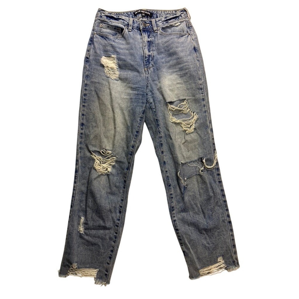 Blue Revival Jeans Womens 25 Blue Distressed High Rise Straight‎ Leg